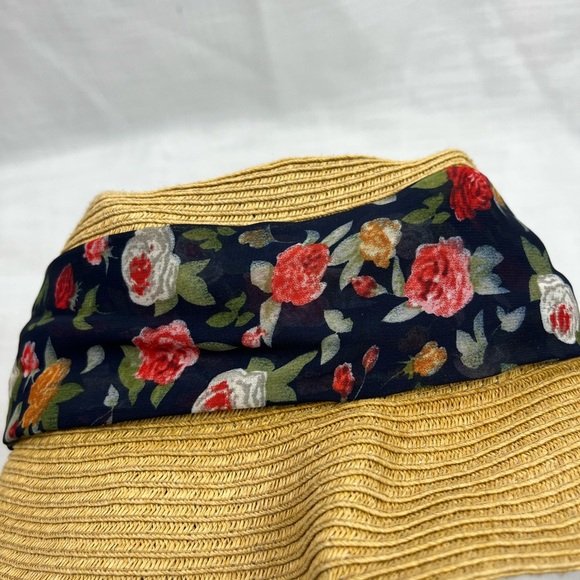 Straw Bucket Hat with Floral Scarf - Picture 3 of 5